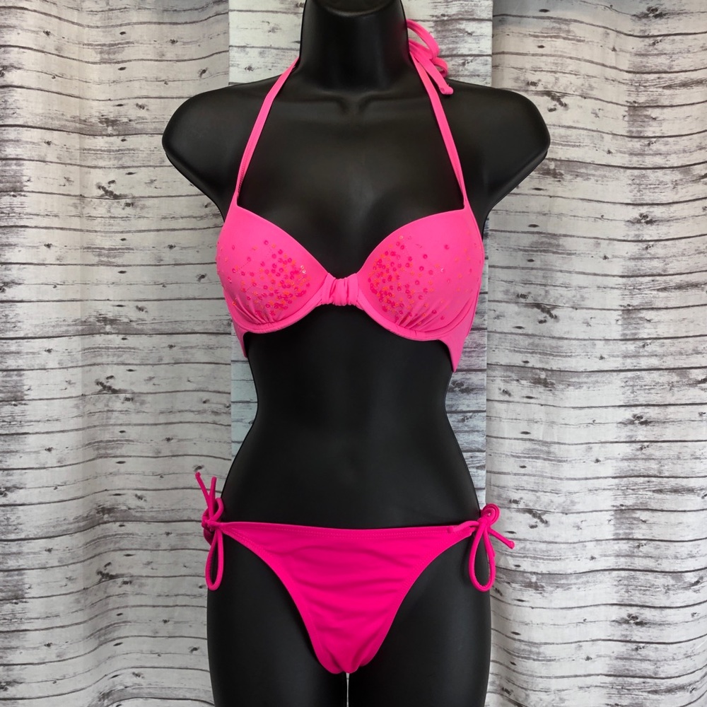 Size S/34B Aerie/OP Pink “Nina” Halter Bikini - Picture 1 of 7